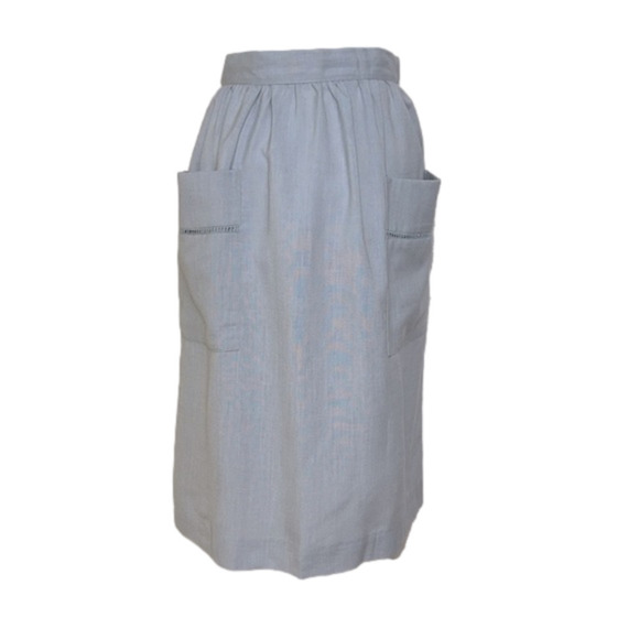 Vintage JR Bentley Light Gray Patch Pocket A-Line Midi Skirt - Size 9/10 - Picture 1 of 10